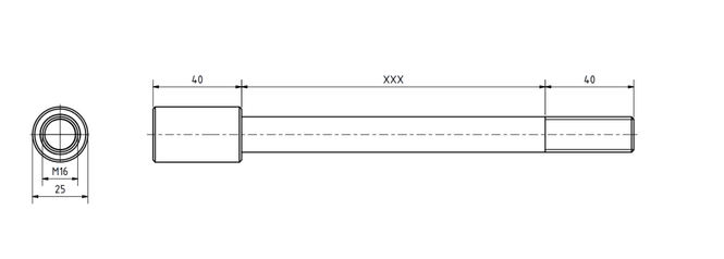 Hovedbilde ABS forlengelse post 16 mm, 20 cm